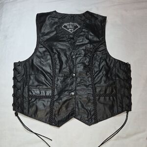 DIAMOND PLATE New BLACK Genuine Leather BRAIDED VEST Ladies 2X WOMEN'S NWT